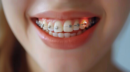 Obraz premium Close-up of a beautiful smile showcasing colorful braces. Perfect for dental and orthodontic marketing,