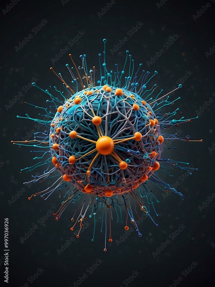 Poster Wireframe model of a neural network. Medical and scientific illustration.