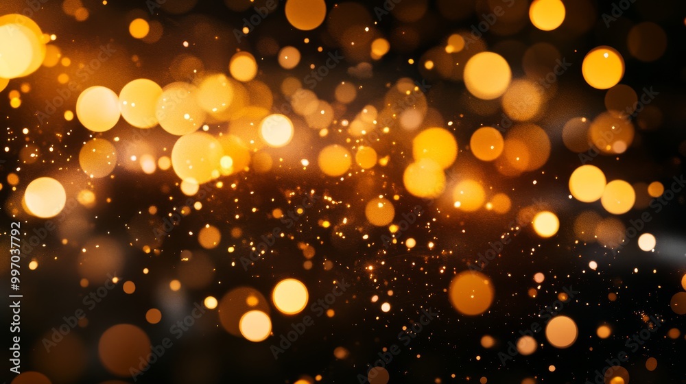 Poster a mesmerizing array of golden lights softly illuminates a dark backdrop, creating a beautiful bokeh 