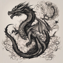 Obraz premium textured dragon tattoo illustration
