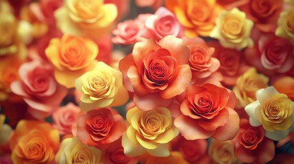 Obraz premium Vibrant Floral Collection. Summer Bouquet of Red, Orange, and Yellow Roses in Bloom