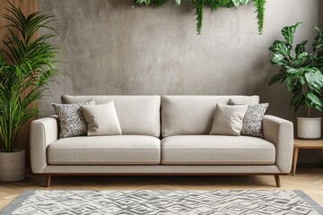 Fototapeta premium Modern Living Room Interior Design with Sofa and Warm Earthy Tones