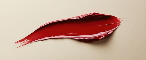 Bold Red Lipstick Smudge on Ivory Background