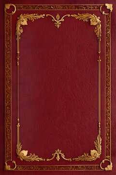 Capa de livro antigo em couro  vermelho com dourado, livro vintage medieval.