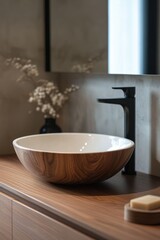 Luxurious Modern Bathroom with Wooden Furnishings and Elegant Decor