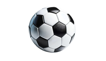 Fototapeta premium Classic black and white soccer ball with hexagonal and pentagonal patterns, isolated on a clean white background, symbolizing the global sport of football.