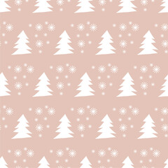 Obraz premium Seamless New Year and Christmas print pattern wallpaper background with decorative fir trees vector illustration winter minimalism picture 