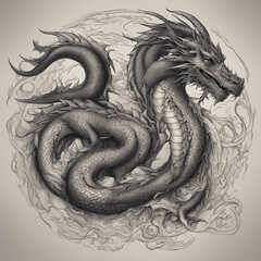 Obraz premium textured dragon tattoo illustration