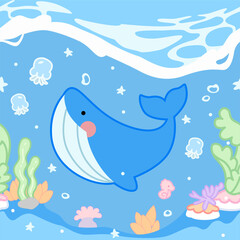 a cute whale seamless pattern background under water