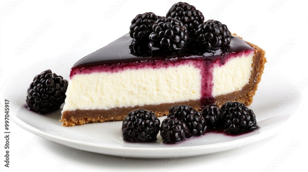 Canvas Prints Blackberry cheesecake on white plate