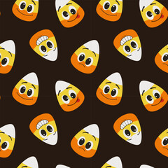 Seamless pattern with fun corn candies. Halloween concept. Vector illustration