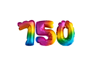 Multicolored balloon for number 750 celebration. Happy birthday on white background