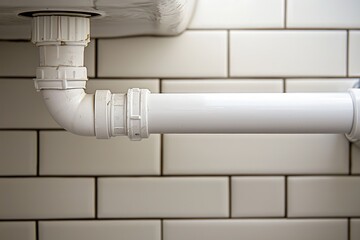 Close-up view of a white plastic drain pipe beneath a bathroom sink.