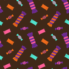 Seamless pattern with colorful candies. Halloween sweets seamless pattern. Vector illustration