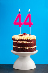 Birthday number 44 - Candle with red velvet cake