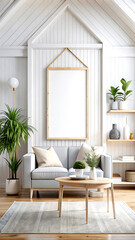 Home mockup, interior background, 3d render, white Mock up frame