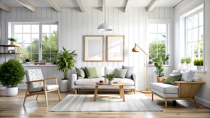 Home mockup, interior background, 3d render, white Mock up frame