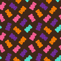 Seamless pattern with colorful gummy bears. Halloween sweets seamless pattern. Sweet jelly candy texture. Vector illustration