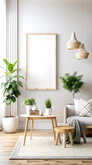 Home mockup, interior background, Scandinavian style , 3d render, white Mock up frame