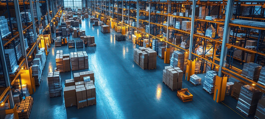 Workers in a warehouse organizing boxes and racking for efficient storage and logistics operations