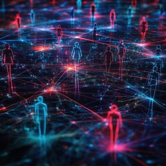 Obraz premium People in a digital world, connected in cyberspace. Colorful technology background