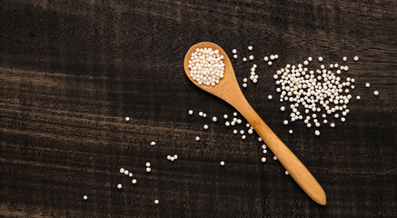 Organic tapioca pearls, cassava starch from the yuca root - Manihot esculenta