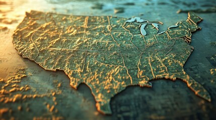 Fototapeta premium Stylized 3d rendering of the united states map showcasing state boundaries