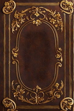 Capa de livro de couro marrom com detalhes dourados, livro vintage medieval com detalhes circular 