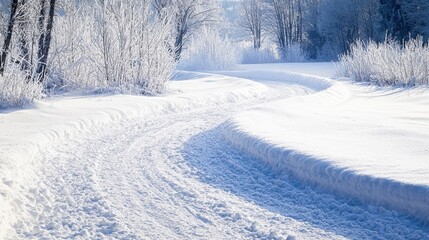 A winding path through a snow-covered landscape, guiding the viewer's gaze toward the center. The design includes ample space for promotional text or announcements, perfect for winter-themed marketing