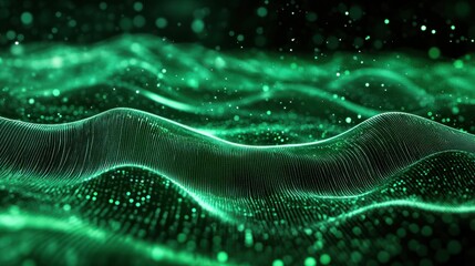 Abstract green tech background with digital waves.
