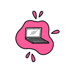  Illustration of a laptop with paint splat behind, matching craft materials graphics icon elements technology digital