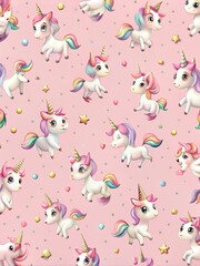 Adorable Mini Unicorns on Pink Background