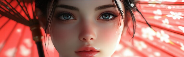 Fototapeta premium Hyper-realistic portrait of a modern geisha with porcelain skin and adorned hair