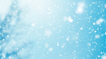 Fototapeta premium A light blue background adorned with gently falling snowflakes, creating a soft, airy atmosphere. The design includes ample blank space in the center, perfect for adding promotional text or holiday me