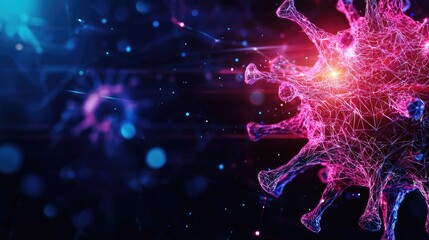 Obraz premium Colorful virus illustration on a dark background, visualizing microscopic details.