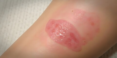 Fototapeta premium Skin Burn Injury with Red Blistered Wound on Arm