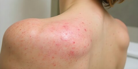 Fototapeta premium Acne Breakout with Red Inflamed Skin on Shoulder