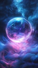 Obraz premium Mystical glowing crystal ball surrounded by ethereal mist in blue and purple hues