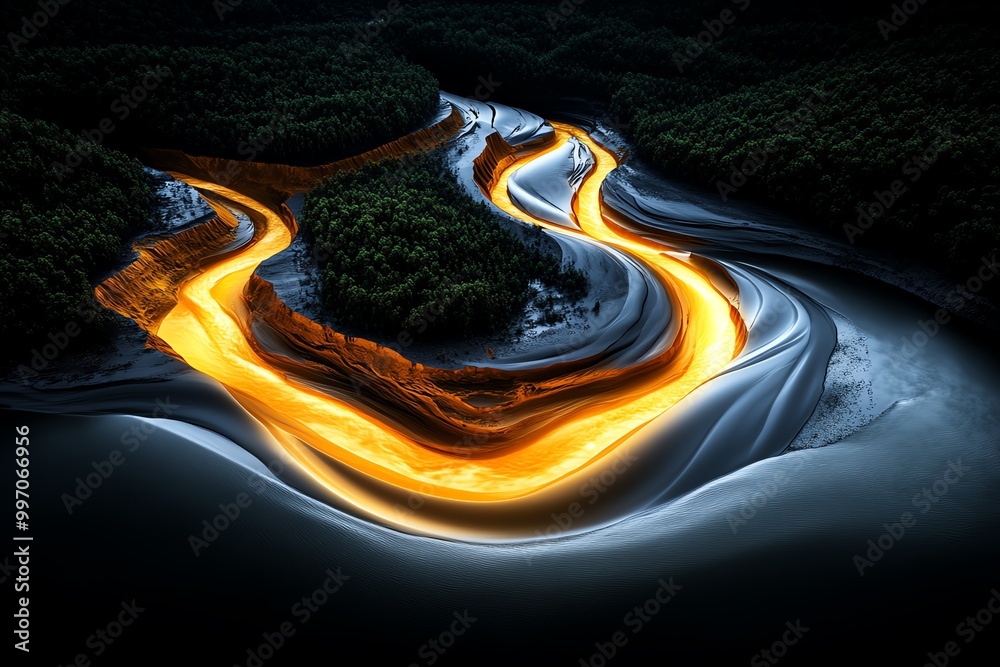Aufkleber Minimal design of River Alcoa, with smooth, flowing lines and subtle color accents representing the water and landscape