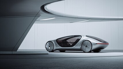 Futuristic Concept Car: Sleek and futuristic concept car, a glimpse into the future of automotive design, showcasing cutting-edge technology and innovation in a minimalist, modern setting.  