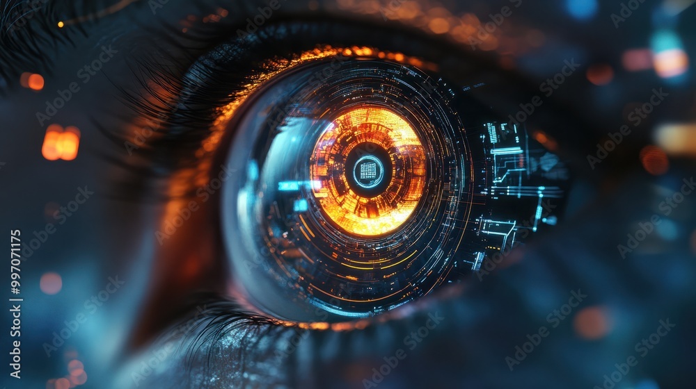 Poster eye of futuristic and innovative imagery ai and automation use of artificial intelligence and automa