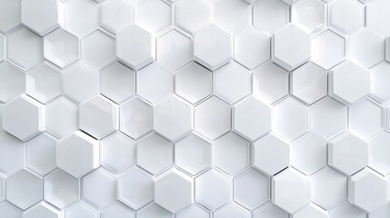 Fototapeta premium White hexagonal tiles with a light texture create a subtle 3D effect on the wall. The hexagons provide a modern touch to the minimalist design while ensuring a clean and simple aesthetic