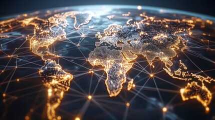 Global business concept of connections and information transfer in the world 3d illustration