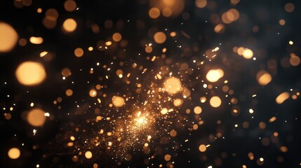 Golden Glitter New Year Greeting Card with Sparklers on Black Night Sky