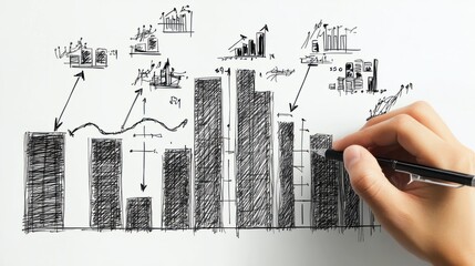 hand drawing graph chart and business strategy as concept