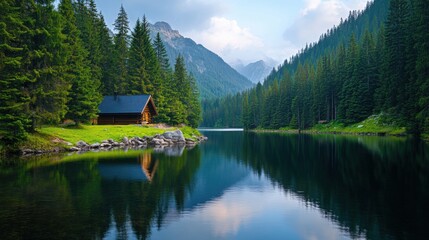 Fototapeta premium Serene Wilderness Landscape with a Tranquil Lake