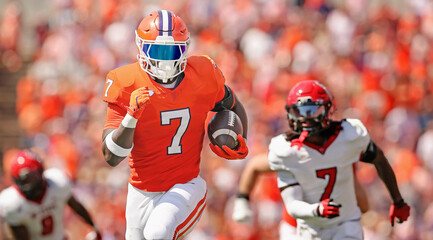 American Football Running Back Player With Ball Touchdown Run