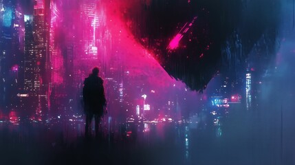 Fototapeta premium Neon City Silhouette