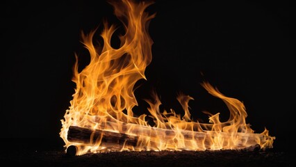 A log engulfed in vibrant flames against a dark background.