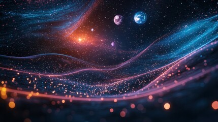 Fototapeta premium The concept of big data or sales funnel in the shape of a starry sky or space, with points, lines, and shapes forming planets, stars, and the universe. Modern business and marketing concept.